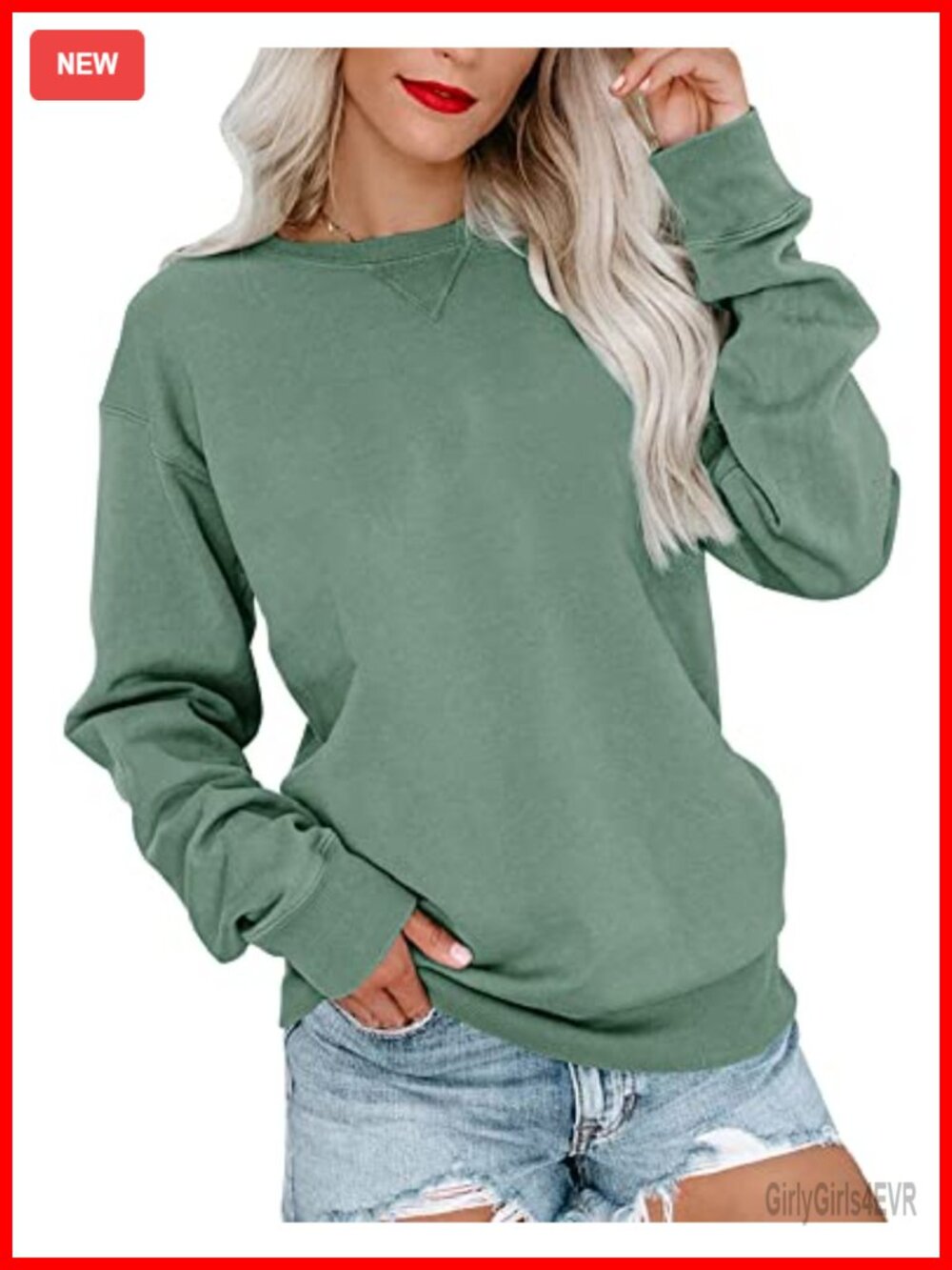 Womens Long Sleeve Crew Neck Pullover Sweatshirt Relaxed Fit Casual Top